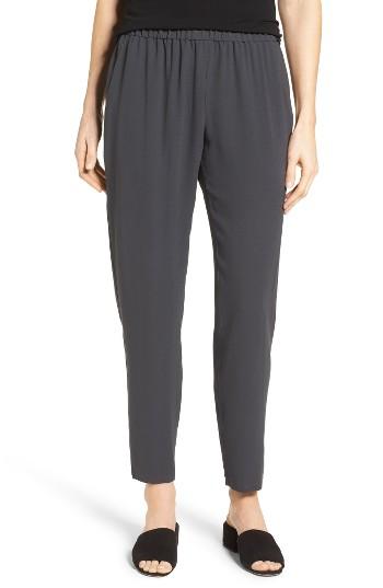 Women's Eileen Fisher Slouchy Silk Crepe Ankle Pants, Size - Beige