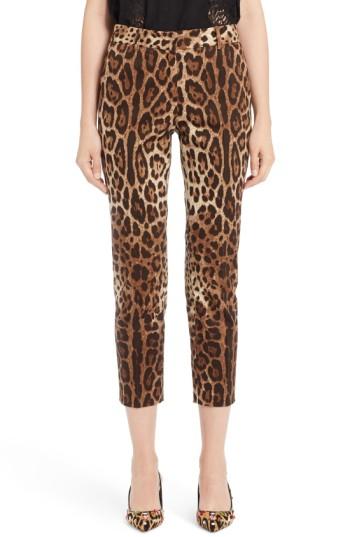 Women's Dolce & Gabbana Leopard Print Ankle Pants Us / 44 It - Brown