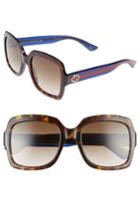 Women's Gucci 54mm Square Sunglasses - Dark Havana/ Brown