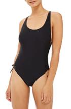 Women's Topshop Side Ruched One-piece Swimsuit Us (fits Like 0-2) - Black