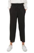 Women's Topshop Frill Waist Plisse Crop Trousers Us (fits Like 2-4) - Black