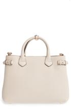 Burberry 'medium Banner' House Check Leather Tote - White