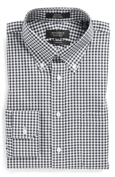 Men's Nordstrom Men's Shop Classic Fit Non-iron Gingham Dress Shirt .5 32 - Black (online Only)