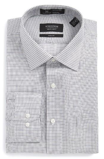 Men's Nordstrom Men's Shop Smartcare(tm) Trim Fit Check Dress Shirt 32/33 - Grey