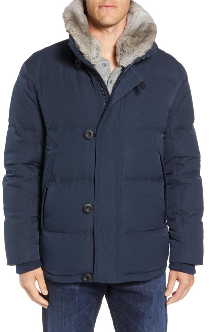 Men's Andrew Marc Bryant Genuine Rabbit Fur Trim Down Jacket - Blue