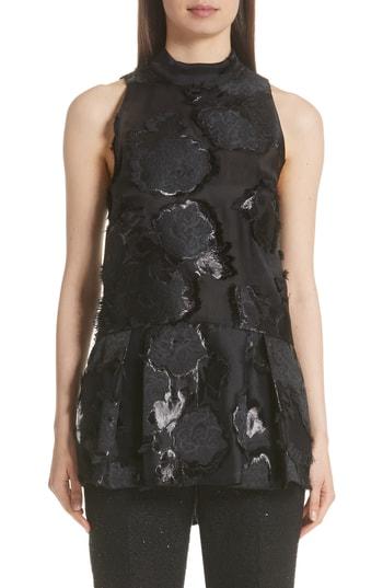 Women's Lela Rose Floral Fil Coupe Peplum Tank - Black