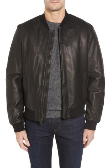 Men's Cole Haan Leather Varsity Jacket - Black