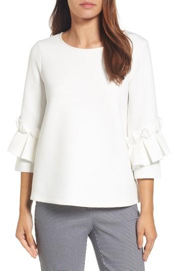 Petite Women's Halogen Box Pleat Ruffle Sleeve Top, Size P - Ivory