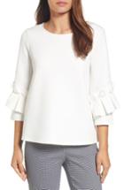 Petite Women's Halogen Box Pleat Ruffle Sleeve Top, Size P - Ivory