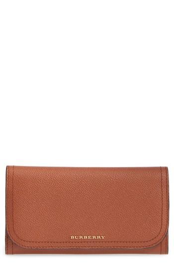Women's Burberry Kenton Leather Flap Wallet With Removable Check Card Case - Brown