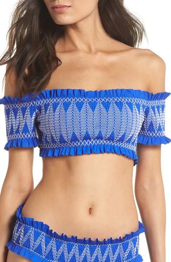 Women's Ted Baker London Smocked Bardot Bikini Top - Blue