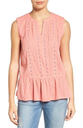 Women's Caslon Lace Trim Sleeveless Ruffle Hem Blouse - Pink