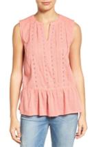 Women's Caslon Lace Trim Sleeveless Ruffle Hem Blouse - Pink