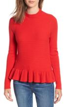 Women's Hinge Ruffle Hem Mock Neck Sweater - Red