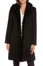 Women's Fleurette Loro Piana Wool Wing Collar Coat With Genuine Mink Trim - Black