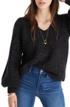 Women's Madewell V-neck Puff Sleeve Sweater - Grey