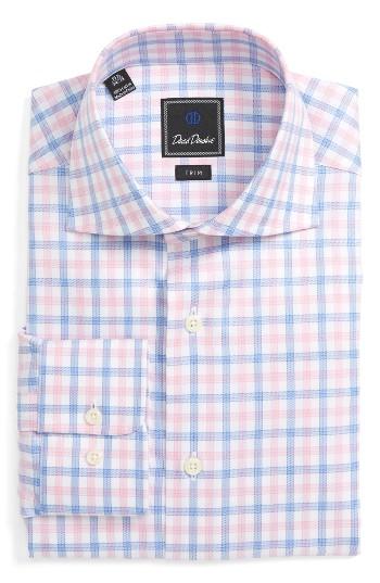 Men's David Donahue Trim Fit Check Dress Shirt 34/35 - Pink