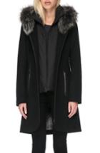 Women's Soia & Kyo Hooded Wool Blend Coat With Detachable Genuine Fox Fur - Black