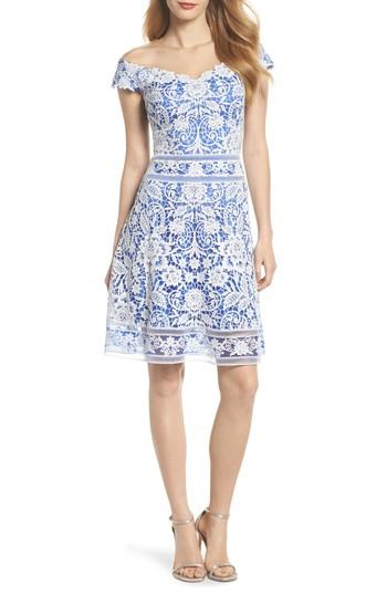 Women's Tadashi Shoji Illusion Neck Crochet Lace Dress - Blue