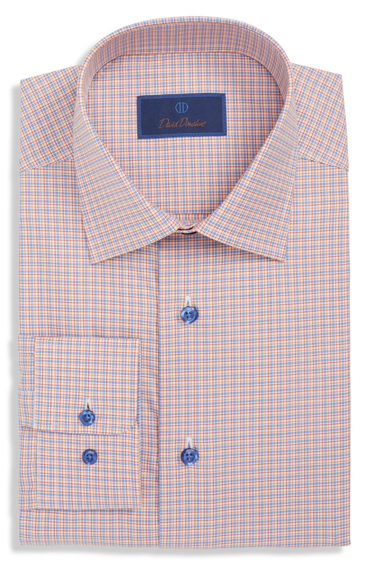 Men's David Donahue Regular Fit Pattern Dress Shirt .5 - 32/33 - Orange
