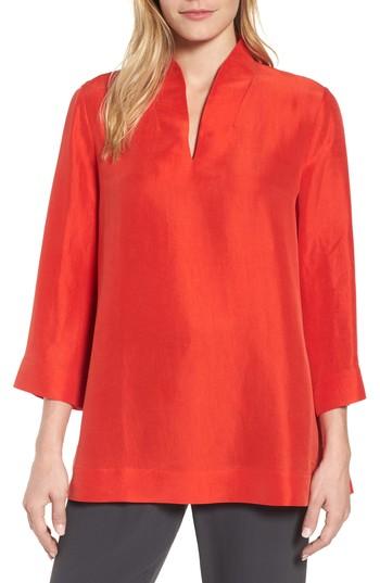 Petite Women's Eileen Fisher Silk Top, Size P - Red