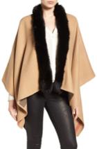 Women's Burberry Charlotte Genuine Fox Fur Trim Reversible Cape, Size - Beige