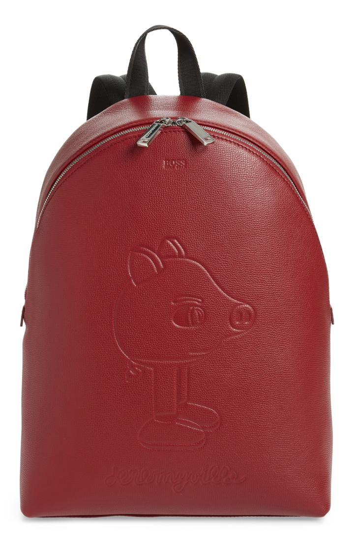 Men's Boss X Jeremyville Leather Backpack - Red