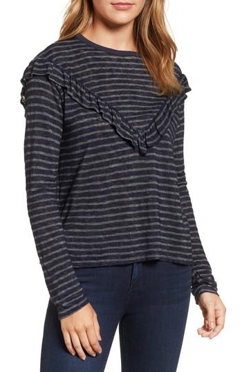 Women's Velvet By Graham & Spencer Ruffled Stripe Top - Blue