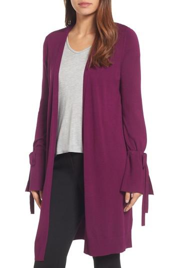 Petite Women's Halogen Lightweight Tie Sleeve Cardigan P - Purple