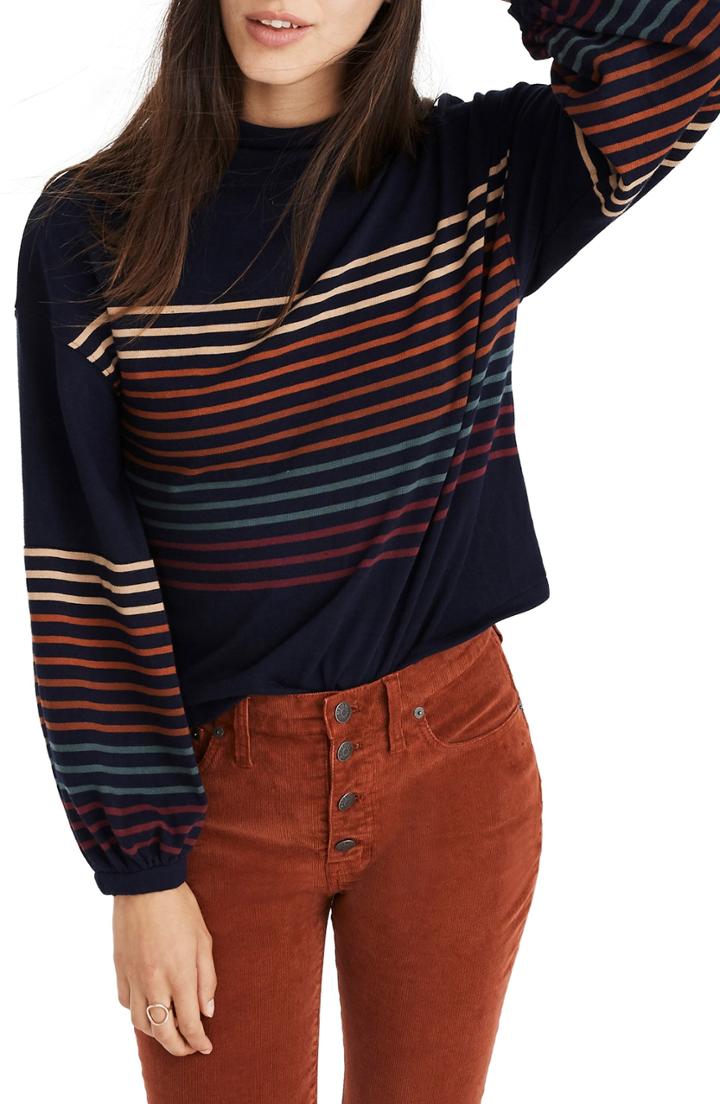 Women's Madewell Bubble Sleeve Mock Neck Top - Blue