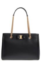 Salvatore Ferragamo Grained Leather Bow Tote - Black