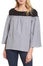 Women's Halogen Ruffle Detail Mix Media High/low Shirt - Black