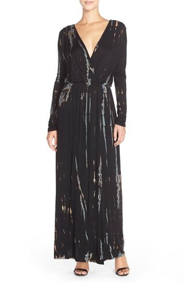 Women's Fraiche By J Tie Dye Faux Wrap Maxi Dress - Black