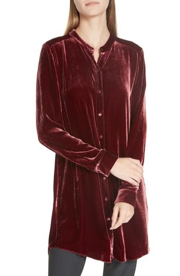 Women's Eileen Fisher Long Velvet Shirt - Red