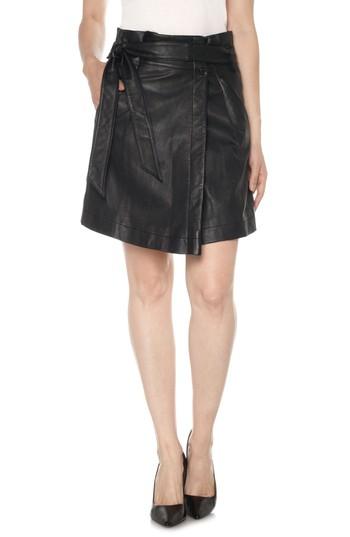 Women's Joe's Tatum Paperbag Waist Leather Skirt - Black