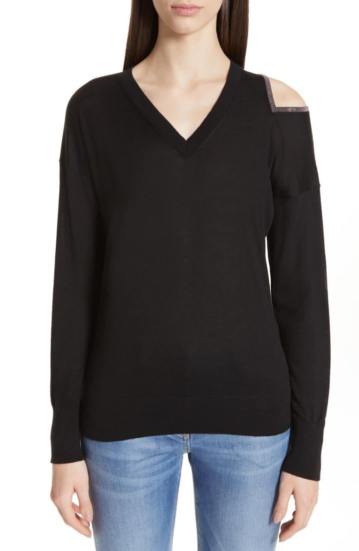 Women's Fabiana Filippi Cold Shoulder Cashmere & Silk Sweater Us / 40 It - Black
