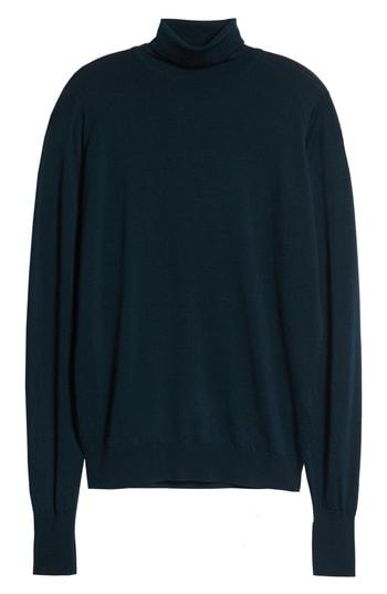 Men's John Smedley 'richards' Easy Fit Turtleneck Wool Sweater, Size - Green