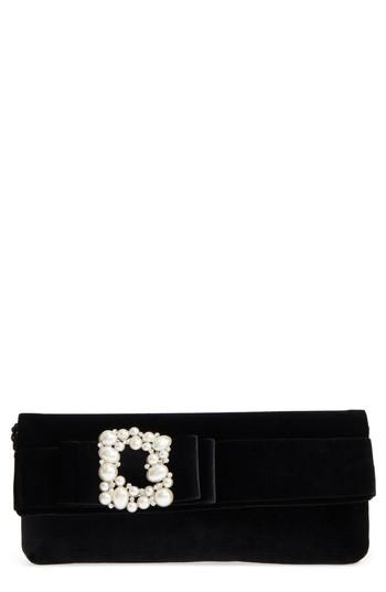 Nina Kalie Embellished Velvet Clutch - Black