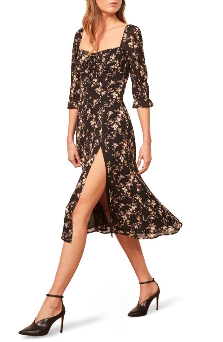 Women's Reformation Marnie Midi Dress - Black