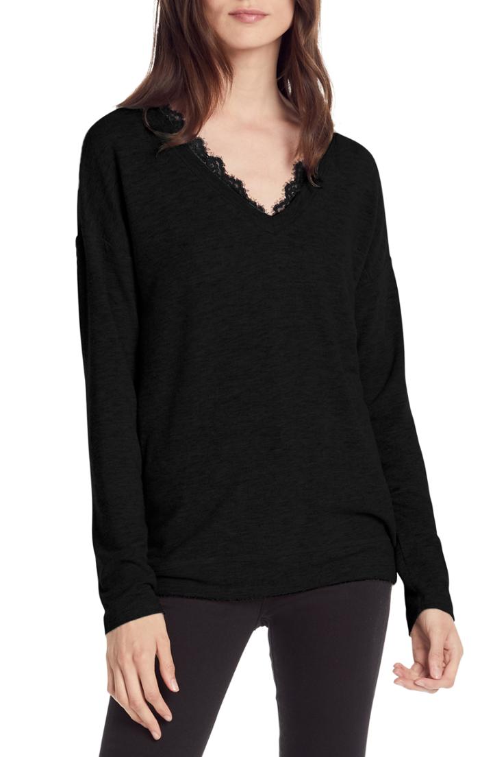Women's Michael Stars Madison Lace Detail Long Sleeve Top - Black