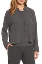 Women's Eileen Fisher Mandarin Collar Boxy Top - Brown