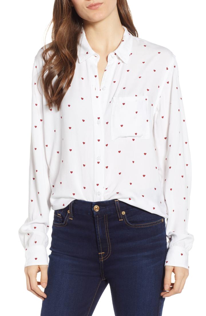 Women's Rails Rocsi Heart Print Shirt, Size - White