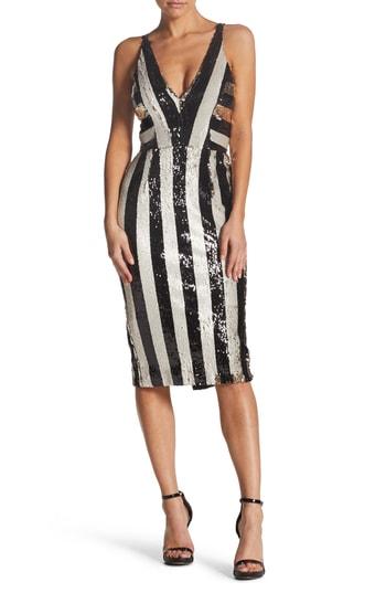 Women's Dress The Population Margo Plunging Stripe Dress, Size - Black