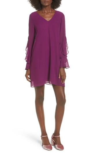 Women's Soprano Ruffle Sleeve Shift Dress - Burgundy
