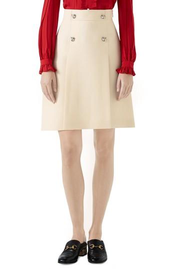 Women's Gucci Tiger Button Wool & Silk Crepe A-line Skirt Us / 38 It - Ivory