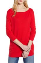 Petite Women's Halogen Boatneck Tunic Sweater, Size P - Red