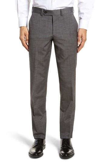 Men's Ted Baker London Jerome Flat Front Solid Wool & Cotton Trousers R - Grey