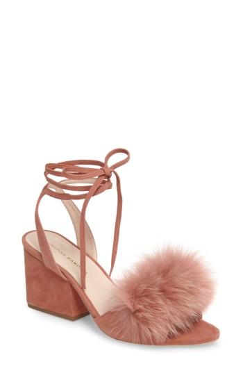 Women's Loeffler Randall Nicky Genuine Fox Fur Ankle Wrap Sandal M - Pink