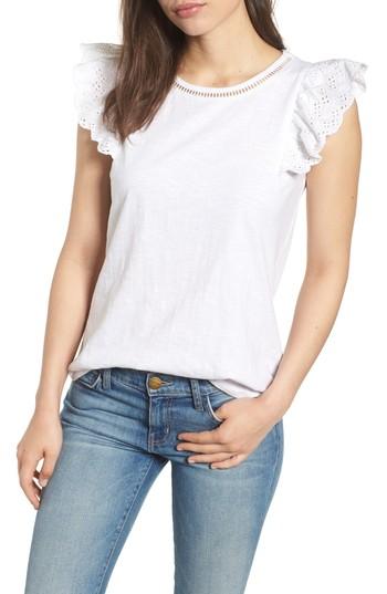 Women's Bobeau Eyelet Sleeve Top - White