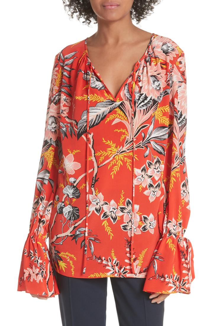 Women's Dvf Keyhole Print Silk Blouse